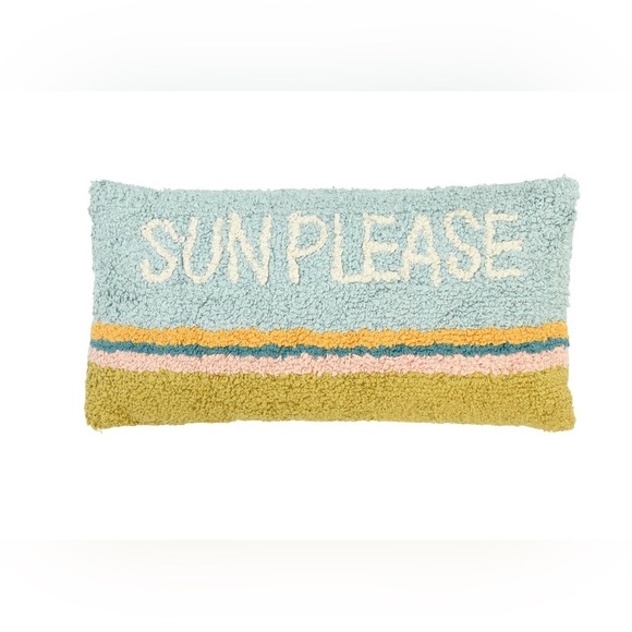 Creative Co-Op Woven Cotton Punch Hook Lumbar Pillow With "Sun Please"Multicolor - Picture 2 of 9